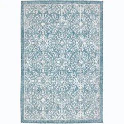 Outdoor Rugs-Kirkland's Home Aqua Embellished Indoor/Outdoor Area Rug, 3X4 Blue/White