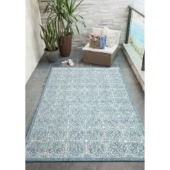 Outdoor Rugs-Kirkland's Home Aqua Embellished Indoor/Outdoor Area Rug, 3X4 Blue/White