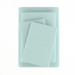 Bed Sheets-Kirkland's Home Aqua Embossed Checkered 3-Pc. Twin Sheet Set Blue