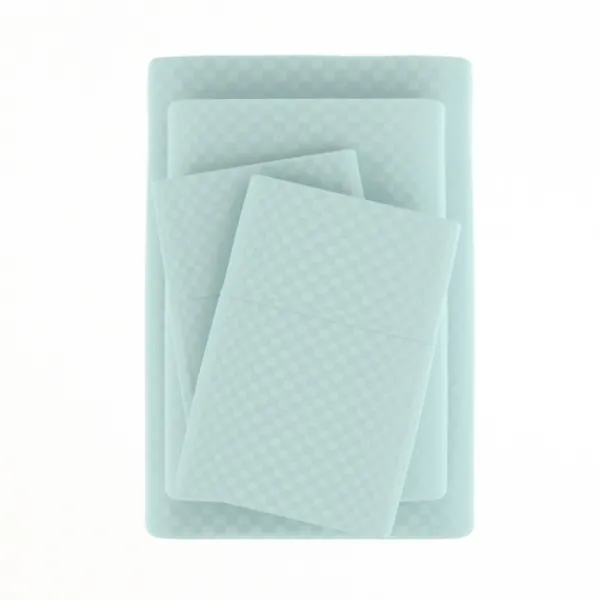 Bed Sheets-Kirkland's Home Aqua Embossed Checkered 3-Pc. Twin Sheet Set Blue