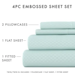 Bed Sheets-Kirkland's Home Aqua Embossed Checkered 3-Pc. Twin Sheet Set Blue