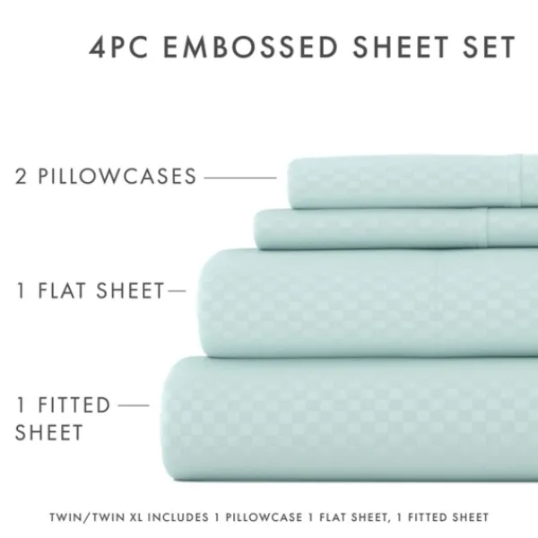 Bed Sheets-Kirkland's Home Aqua Embossed Checkered 3-Pc. Twin Sheet Set Blue