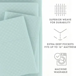 Bed Sheets-Kirkland's Home Aqua Embossed Checkered 3-Pc. Twin Sheet Set Blue