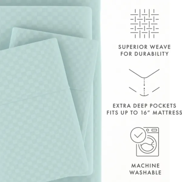 Bed Sheets-Kirkland's Home Aqua Embossed Checkered 3-Pc. Twin Sheet Set Blue