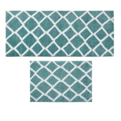 Bathroom Rugs-Kirkland's Home Aqua Geometric Pattern Reversible Bath Mat, 34 In Green/White