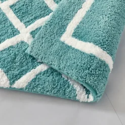 Bathroom Rugs-Kirkland's Home Aqua Geometric Pattern Reversible Bath Mat, 60 In Green/White