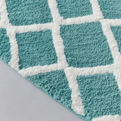 Bathroom Rugs-Kirkland's Home Aqua Geometric Pattern Reversible Bath Mat, 60 In Green/White