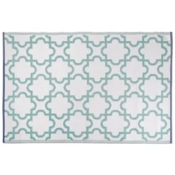 Outdoor Rugs-Kirkland's Home Aqua Moroccan Trellis Outdoor Area Rug, 4X6 Blue/White