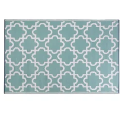 Outdoor Rugs-Kirkland's Home Aqua Moroccan Trellis Outdoor Area Rug, 4X6 Blue/White