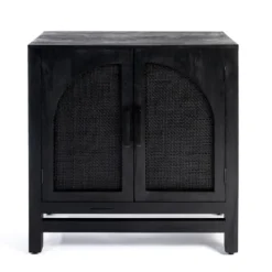 Cabinets & Sideboards-Kirkland's Home Arch Cane And Wood Cabinet Black