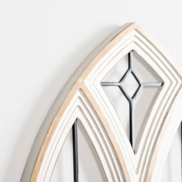 Wall Plaques-Kirkland's Home Arched Wood And Metal Geometric Wall Plaque White/Tan/Black