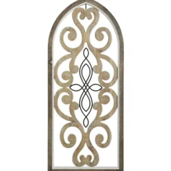 Wall Plaques-Kirkland's Home Arched Wood And Metal Scroll Wall Plaque White/Tan/Black