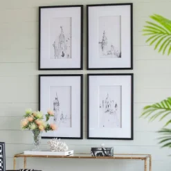 Framed Art-Kirkland's Home Architectural Drawings Framed Art Prints, Set Of 4 White/Black