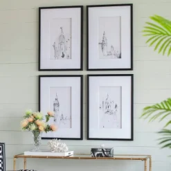 Framed Art-Kirkland's Home Architectural Drawings Framed Art Prints, Set Of 4 White/Black