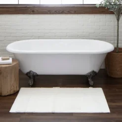 Bathroom Rugs-Kirkland's Home Arctic Asymmetrical Cotton Bath Mat, 45 In. White