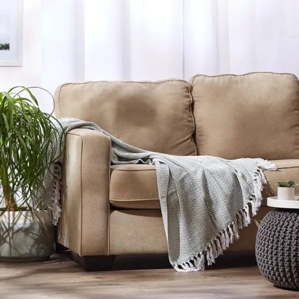 Blankets & Throws-Kirkland's Home Artichoke Herringbone Fringe Throw Green