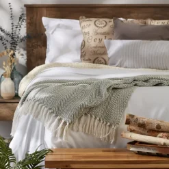 Blankets & Throws-Kirkland's Home Artichoke Herringbone Fringe Throw Green