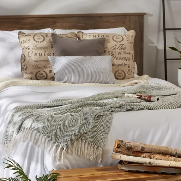 Blankets & Throws-Kirkland's Home Artichoke Herringbone Fringe Throw Green