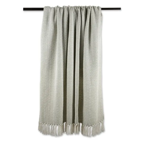 Blankets & Throws-Kirkland's Home Artichoke Herringbone Fringe Throw Green
