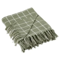 Blankets & Throws-Kirkland's Home Artichoke Plaid Fringed Throw Green