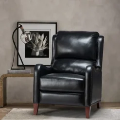 Accent Chairs-Kirkland's Home Arturo Leather Wingback Recliner Black