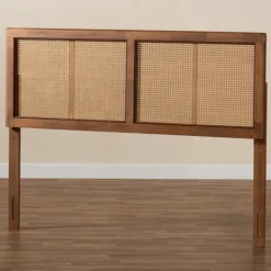 Beds & Headboards-Kirkland's Home Ash Walnut Wood Rattan Frame King Headboard