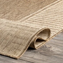 Outdoor Rugs-Kirkland's Home Asia Stripe Border Outdoor Rug, 8X10 Brown