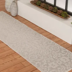 Outdoor Rugs-Kirkland's Home Auckland Damask Outdoor Runner, 2X7 Gray