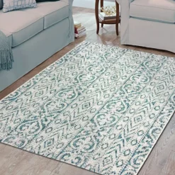 Outdoor Rugs-Kirkland's Home Azure Terrace Sun Shower Outdoor Area Rug, 7X9 Blue/Ivory