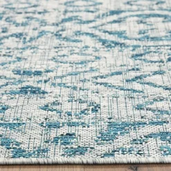 Outdoor Rugs-Kirkland's Home Azure Terrace Sun Shower Outdoor Area Rug, 5X8 Blue/Ivory