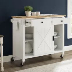 Kitchen Islands & Bar Carts-Kirkland's Home Barn Door Kitchen Cart White