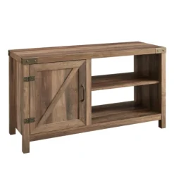 Tv Stands & Media Consoles-Kirkland's Home Barn Door Rustic Oak Tv Stand With Open Shelves Brown