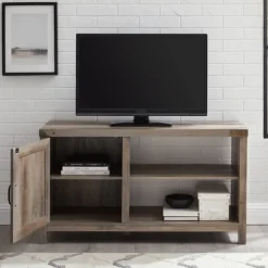Tv Stands & Media Consoles-Kirkland's Home Barn Door Wash Tv Stand With Open Shelves Gray