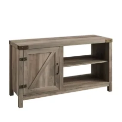 Tv Stands & Media Consoles-Kirkland's Home Barn Door Wash Tv Stand With Open Shelves Gray