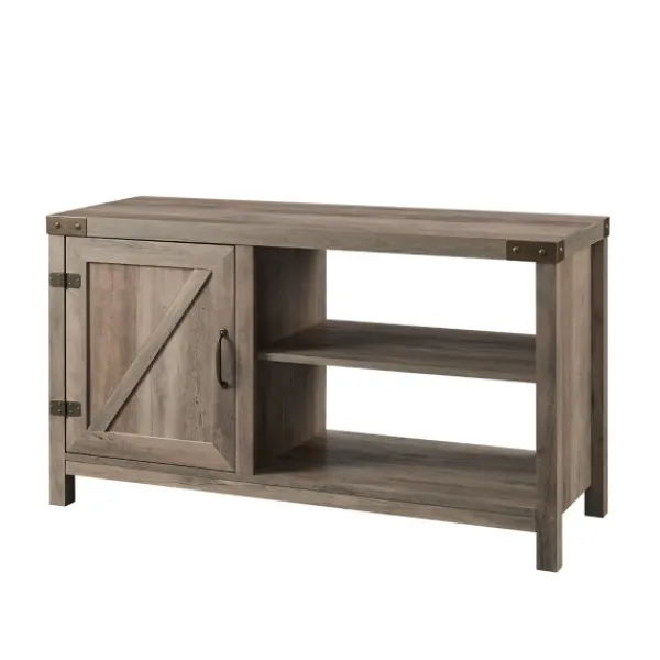 Tv Stands & Media Consoles-Kirkland's Home Barn Door Wash Tv Stand With Open Shelves Gray