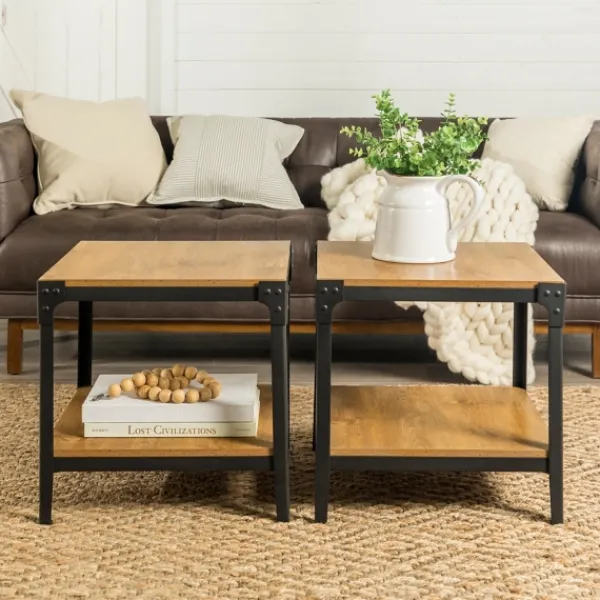 Nightstands-Kirkland's Home Barnwood Angle Iron Accent Tables, Set Of 2 Brown