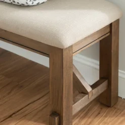 Benches & Ottomans-Kirkland's Home Basketweave Upholstered Wood Bench Tan