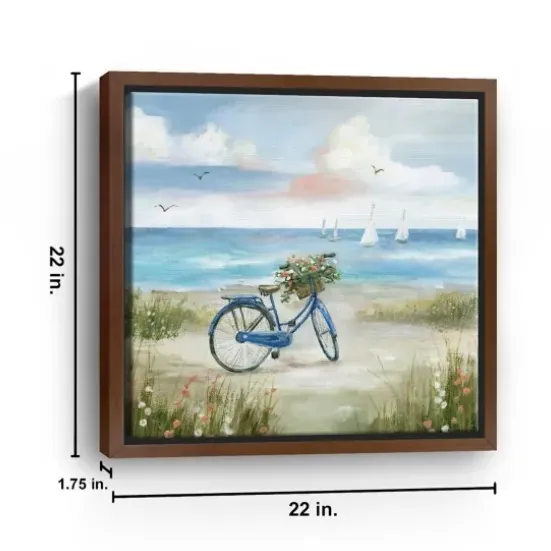 Framed Art-Kirkland's Home Beach Bike Bliss Framed Canvas Art Print Blue/White/Tan