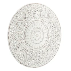 Wall Plaques-Kirkland's Home Beaded Floral Medallion Wall Plaque White