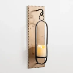 Sconces-Kirkland's Home Beaded Trim Wood And Metal Sconce