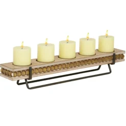 Candle Holders-Kirkland's Home Beaded Wood And Metal Base Candle Holder Brown