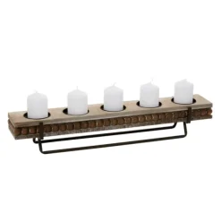 Candle Holders-Kirkland's Home Beaded Wood And Metal Base Candle Holder Brown
