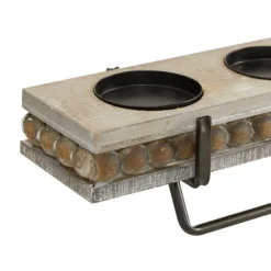 Candle Holders-Kirkland's Home Beaded Wood And Metal Base Candle Holder Brown