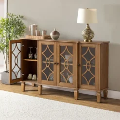 Cabinets & Sideboards-Kirkland's Home Becky Acorn Wood 4-Door Sideboard Brown
