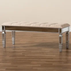 Benches & Ottomans-Kirkland's Home Beige Button Tufted Bench With Mirrored Base Tan