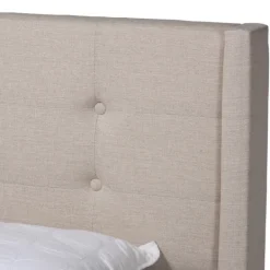 Beds & Headboards-Kirkland's Home Beige Button Tufted Headboard Full Platform Bed Tan