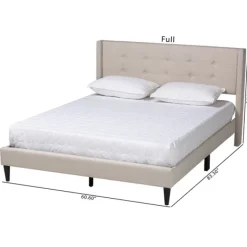 Beds & Headboards-Kirkland's Home Beige Button Tufted Headboard Full Platform Bed Tan