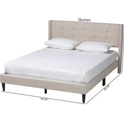 Beds & Headboards-Kirkland's Home Beige Button Tufted Headboard Full Platform Bed Tan
