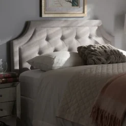 Beds & Headboards-Kirkland's Home Beige Button Tufted Scalloped Queen Headboard Ivory