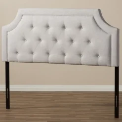 Beds & Headboards-Kirkland's Home Beige Button Tufted Scalloped Queen Headboard Ivory